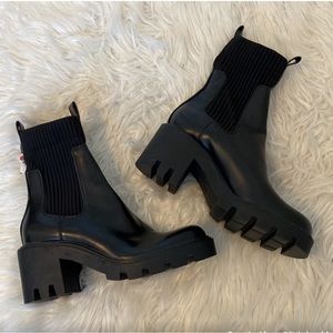 Zara Black Ribbed Sock Lug Sole Boots